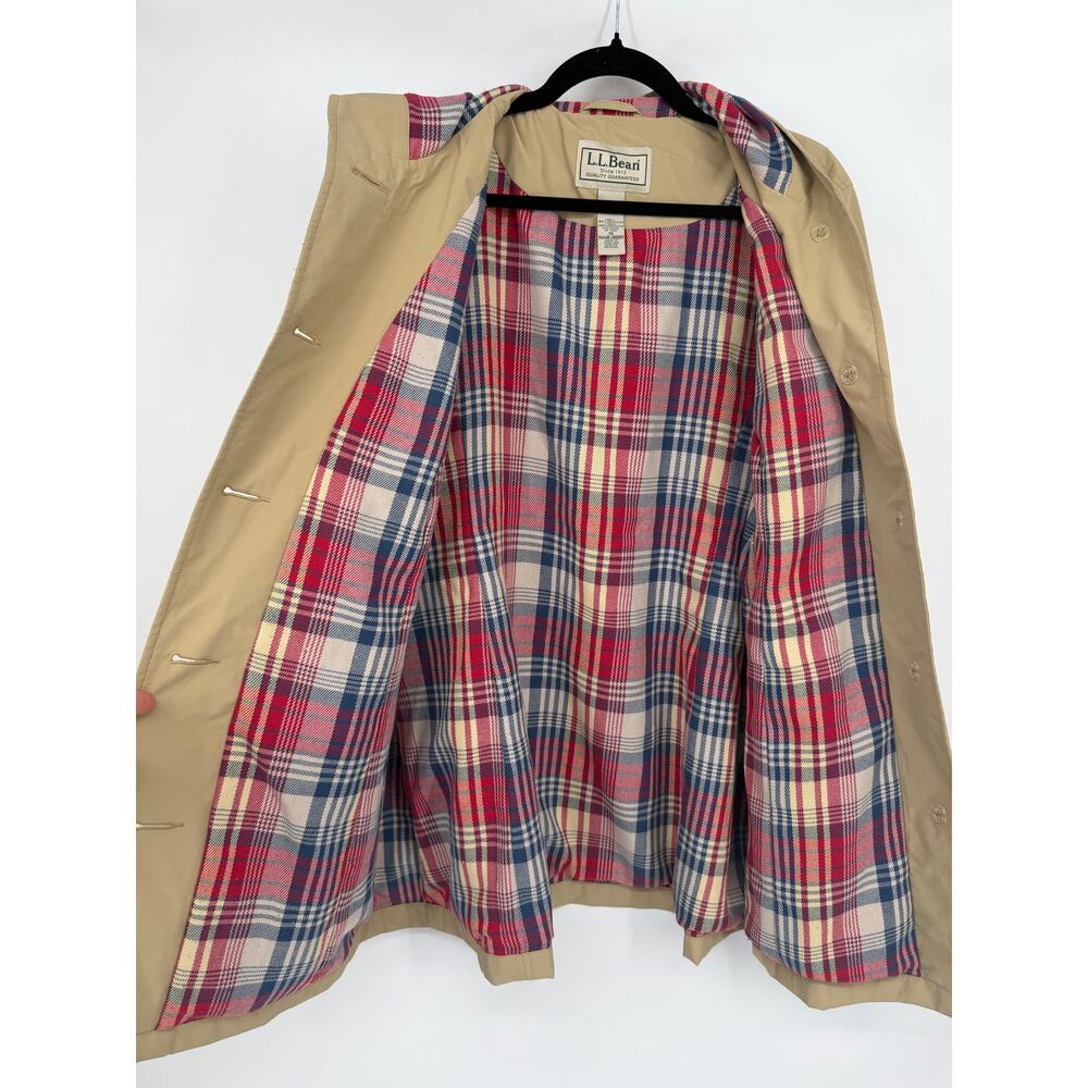 Vintage L.L. BEAN 1X Womens Khaki Mackintosh Jacket Flannel Lined Rain Coat Hood - Picture 3 of 16